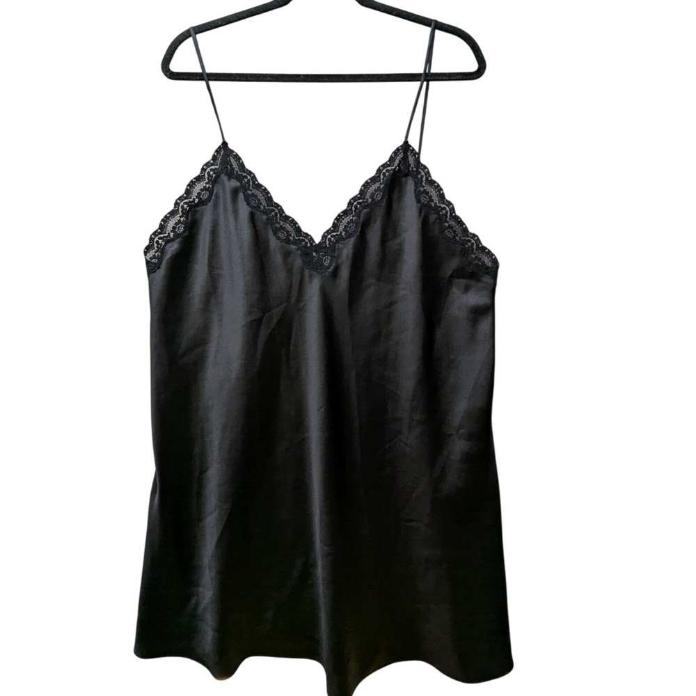 Evandale Intimates Slip Dress Womens 2X Black Excellent Lace Trim Satin Chemise